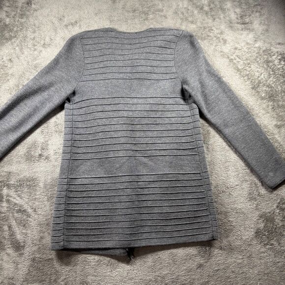 Talbots Sweater Cardigan 100% Merino Wool Open Front Fringe Gray Petite S/M C152 - Picture 5 of 8